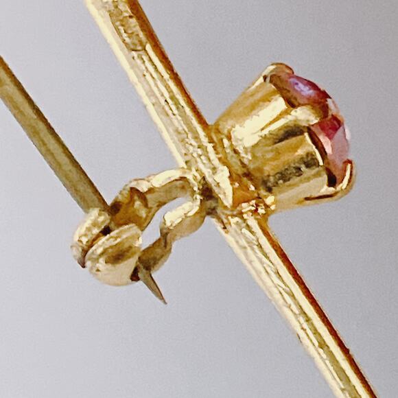 Austria Mid Century Pink Celluloid Rose Brooch Gold Tone Enamel Leaves READ - Picture 10 of 15